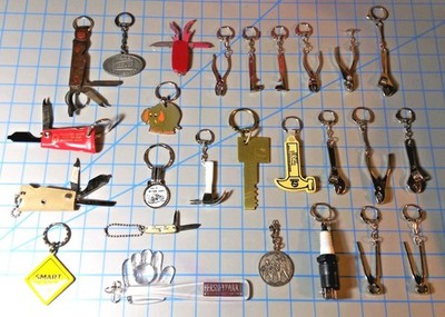 Vintage Metal TOOL Keychains  Keyrings Bottle Openers Knives+++PICK & CHOOSE Lot