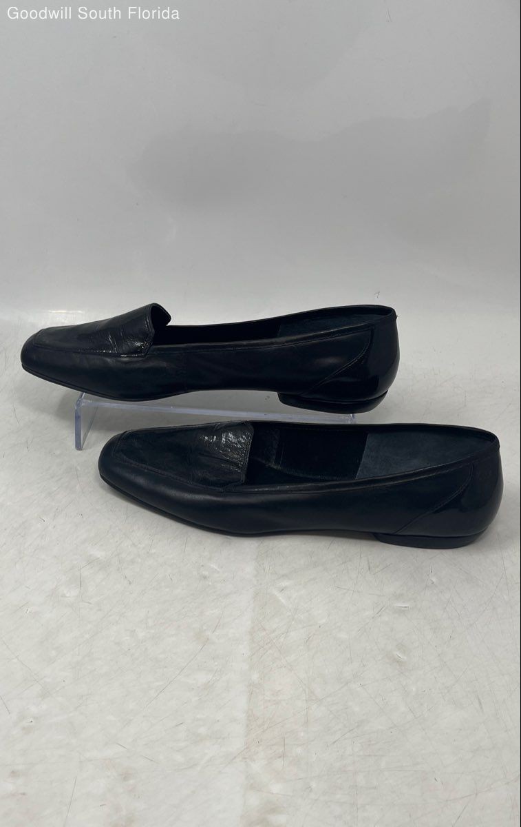 Antonio Melani Womens Black Leather Square Toe Slip-On Loafers Shoes Size 9M