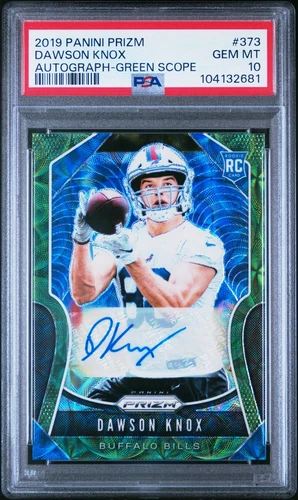 2019 PANINI PRIZM AUTO-GREEN SCOPE #373 DAWSON KNOX 4/75 PSA 10