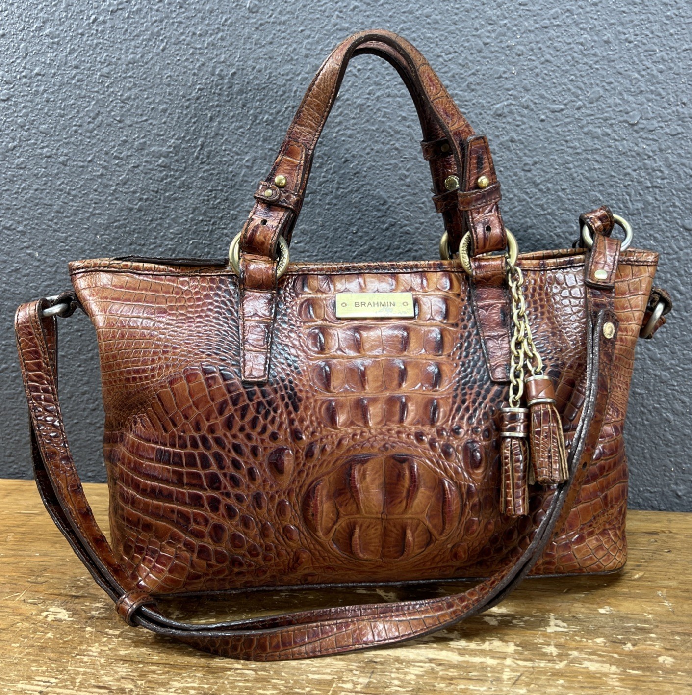 Brahmin Melbourne Collection Mini Asher Crocodile Patterned Handbag READ — image 3