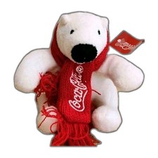Coca-Cola White Polar Bear Mini Plush Stuffy Knit Scarf Xmas Coke NEW Sealed Pkg