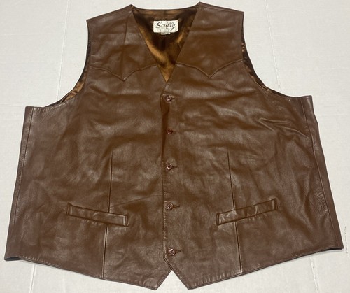 Scully Leather Western Vest Brown Mens Size 56 Ranch Southwestern Western Soft