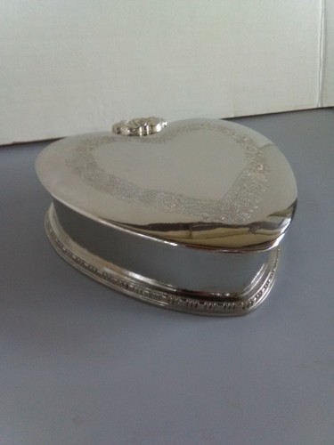 Godinger de colección caja/baratija plateada en forma de corazón con diseño de cristal/flor - Imagen 2 de 7