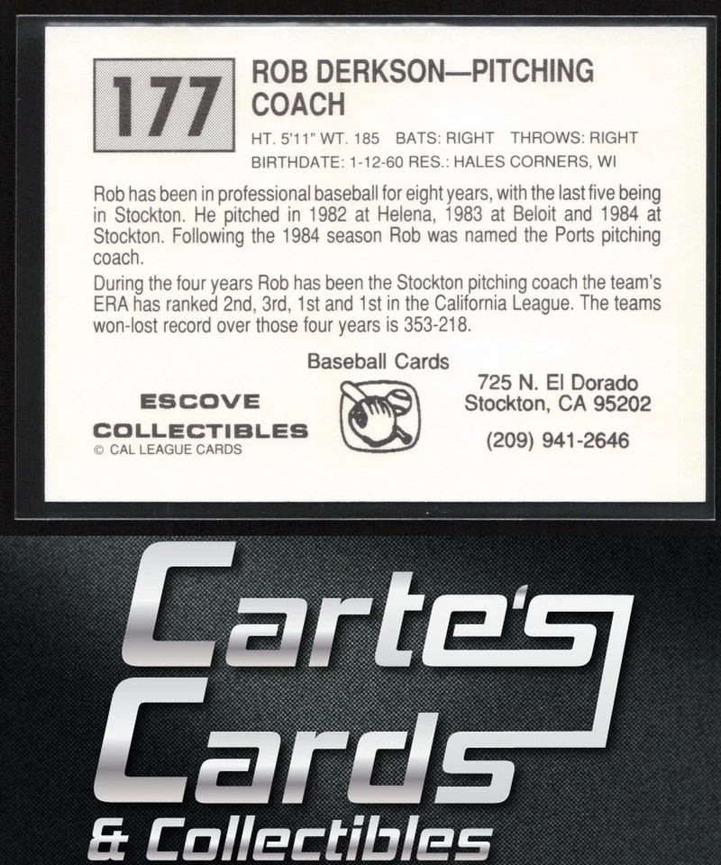 Rob Derksen 1989 Cal League #177 Stockton Ports Pitching Caoch - Image 2 of 2