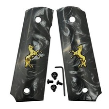 1911 Grips Full Size fit Colt Springfield Grips Black Pearl W/Gold Horse  Screw