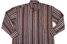MONZINI VINTAGE LONG SLEEVE BUTTON UP MULTI STRIPE MENS XXL POLYESTER SHIRT USA