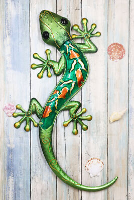 Ebros Crawling Green Vibrant Colors Metal Lizard Gecko 3D Wall Decor 18.5''L