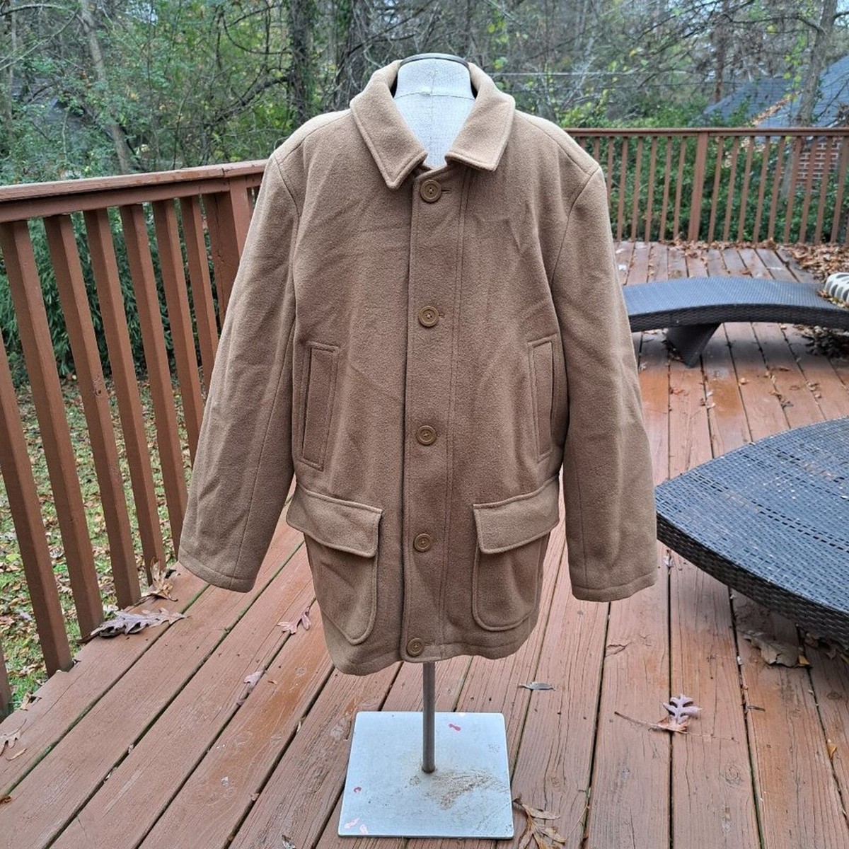 LL Bean VTG Coat Men 100% Wool Large Item 273509 Beige Tan | eBay