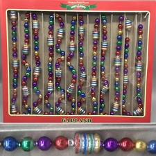 28 ft 🎄 2 Radko Shiny Brite Glass Christmas Tree Garland Red Purple Green Blue