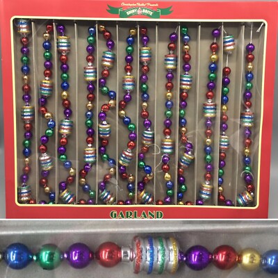 Christopher Radko Shiny Brite Glass Bead Christmas Tree Garland Jewel Tone  14ft