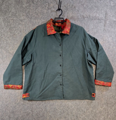 #ad #ad I E I Concepts Jacket Women 2X Green Red Quilted Button up Lined Floral Contrast $10.00