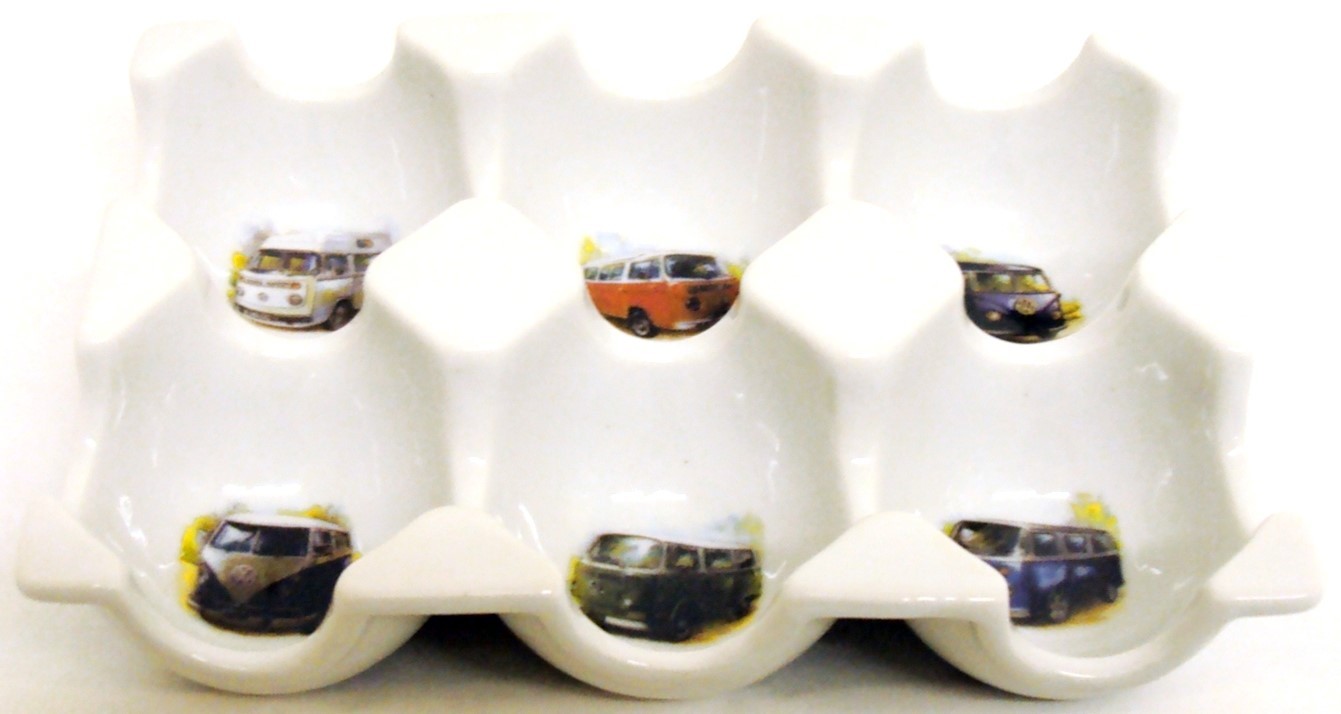 Camper Vans Egg Holder Ceramic 6 Egg Tray / Fridge / Storage Rack Hand Decorated