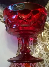 NORITAKE  RED GLASS COMPOTE/BOWL/DISH HAS STICKER VINTAGE ANTIQUE PERSECTIVE