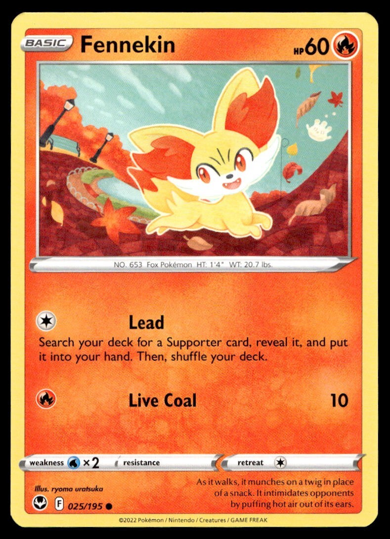 Fennekin 25/195 Pokemon Card Silver Tempest Common 60 HP Near Mint T16