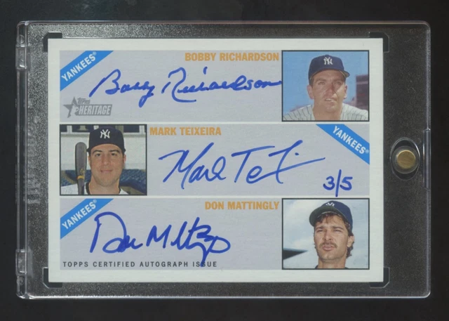 2015 HERITAGE YANKEES TRIPLE AUTO 3/5 DON MATTINGLY-MARK TEIXEIRA-BOB RICHARDSON
