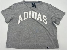 Adidas T-Shirt Women Large Gray Logo Spell Out  4881