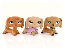 3x Pet Shop LPS Dachshund 640 932 Tan Brown Different Eyes Dog Puppy Kids Gift