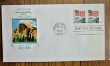 YOSEMITE NATIONAL PARK FLAG HALF DOME  1988  FARNAM CACHET FDC COIL PAIR UNADDR