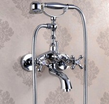 Wall Mount Polished Chrome Clawfoot Bathtub Tub Faucet w/Hand Shower Spray Tap