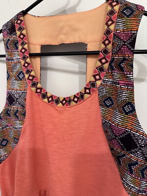 Miss Me Embroidered Aztec Boho Orange Backless Peplum Tank XS | eBay