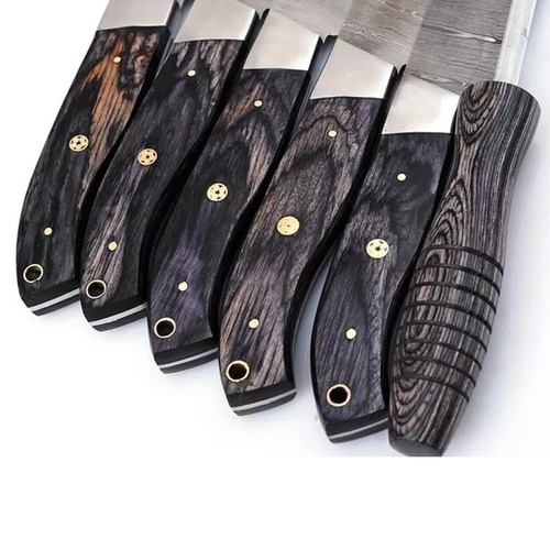 New Handmade 6 Damascus Steel BBQ Kitchen Chef knife set with leather roll bag - Picture 4 of 5