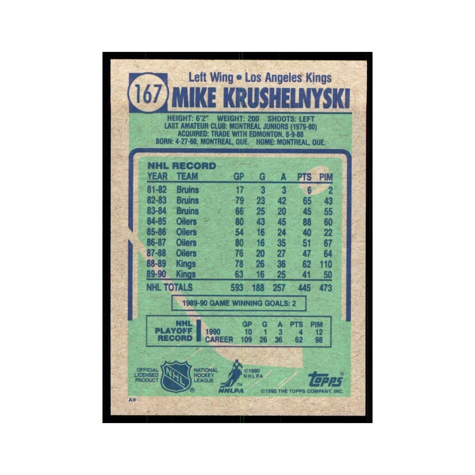 1990 Topps Mike Krushelnyski Hockey Cards #167 - Image 2 of 3