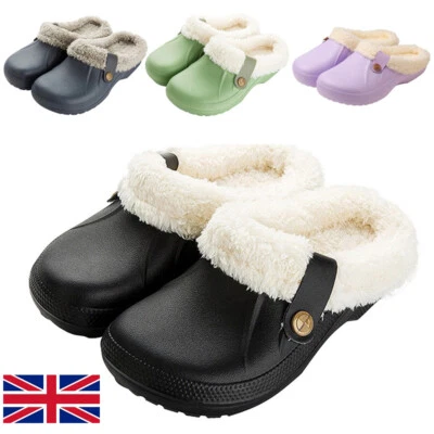 LADIES Women Men Waterproof Slippers Furry-Lined Winter Warm Garden Clogs Shoes Mules
