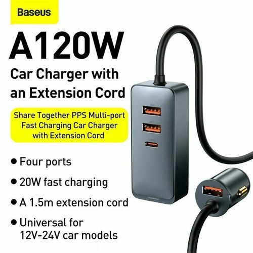 Baseus 120W Car Charger USB Type-C PPS Fast Charging 4 Ports Cable Adapter Kit - Picture 2 of 14