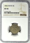 1866 Shield Rays Nickel 5C Ngc Xf 45