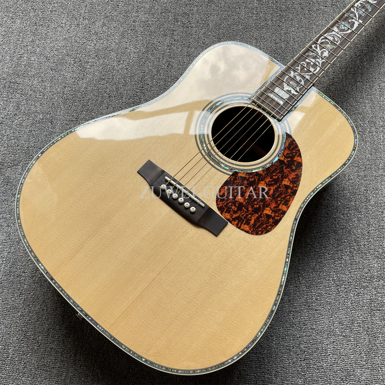 ZUWEI Acoustic Guitar 1 Flower Abalone Inlay Bone Nut&Saddles Solid