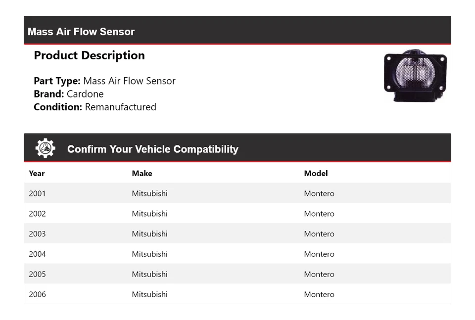 Датчик массового расхода воздуха Cardone 2002 2003 2004 для Mitsubishi Montero 2001-2006 годов выпуска - Изображение 2 из 4