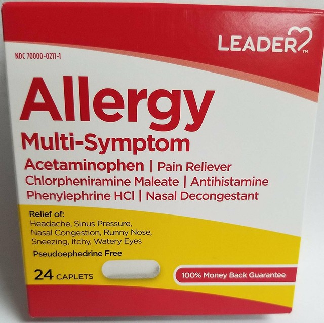 Leader Allergy MultiSymptom Pain Relief Caplets Acetaminophen 24 Ct (6