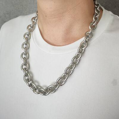 Rare large 16mm Rolo chain oval link S.steel metal rock music Men's necklace