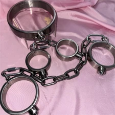 Heavy Duty Stainless Steel Handcuffs Ankle Cuffs Neck Collar Slave Bondage Cuffs