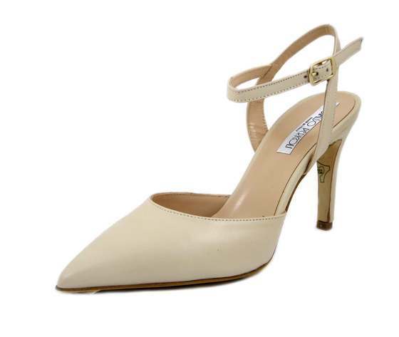 Scarpe Donna Eleganti Decolte con Cinturino Pelle Beige Tacco Alto
