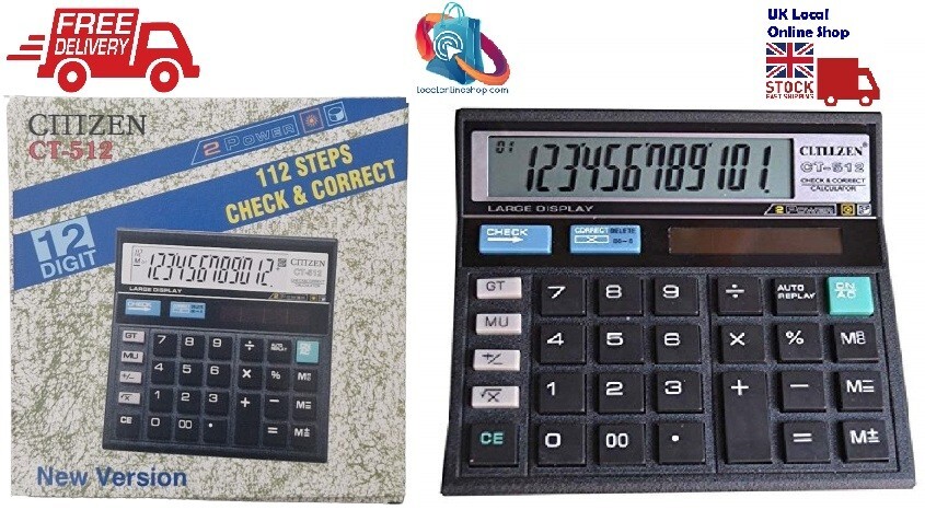 Solar Power 12 Digit Large Display Office Calculator CT-512