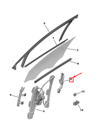 PEUGEOT 208 MK2 P21 Front Left Door Groove Guide 9823206180 New
