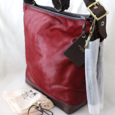 NWT COACH LEGACY Haircalf Leather Red L Duffle Shoulder Bag Purse