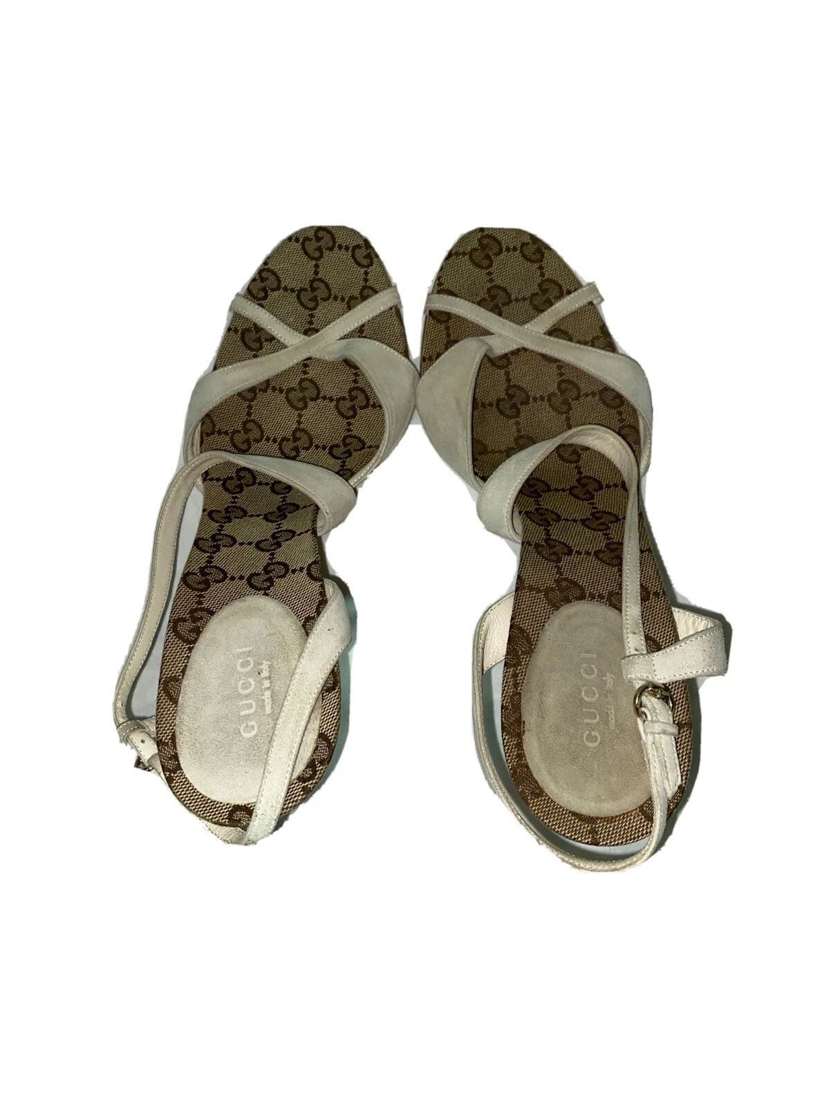 Toile et cuir authentiques Gucci Hells GG. 5 pouces Hells. Chaussures très rares.