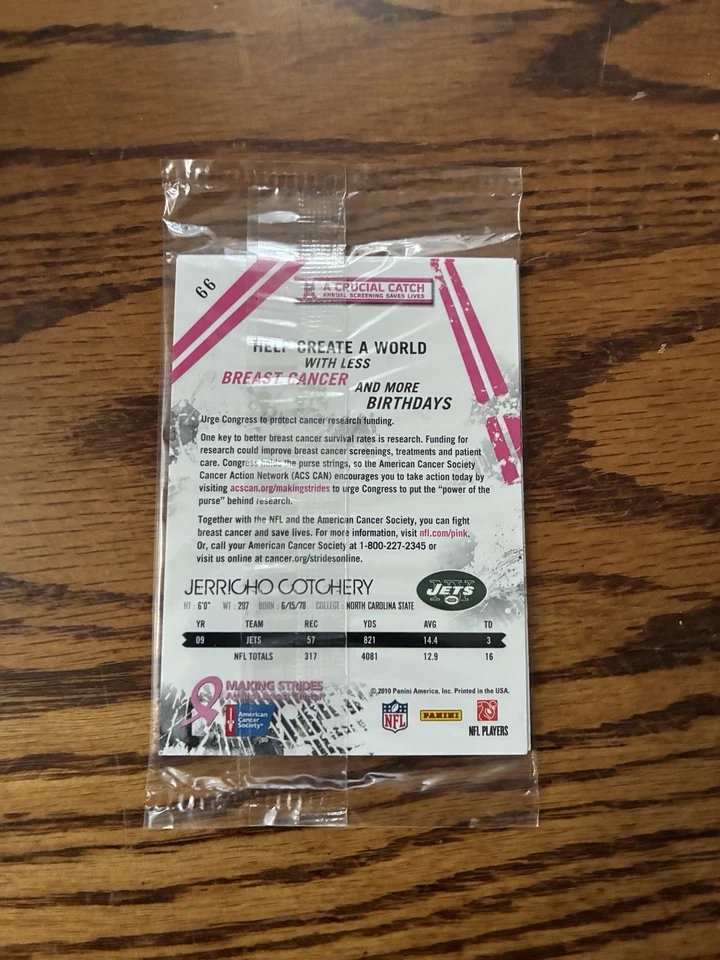 2010 New York Jets Topps Panini Breast Cancer Awareness Sealed Cards Mangold - Image 2 of 2