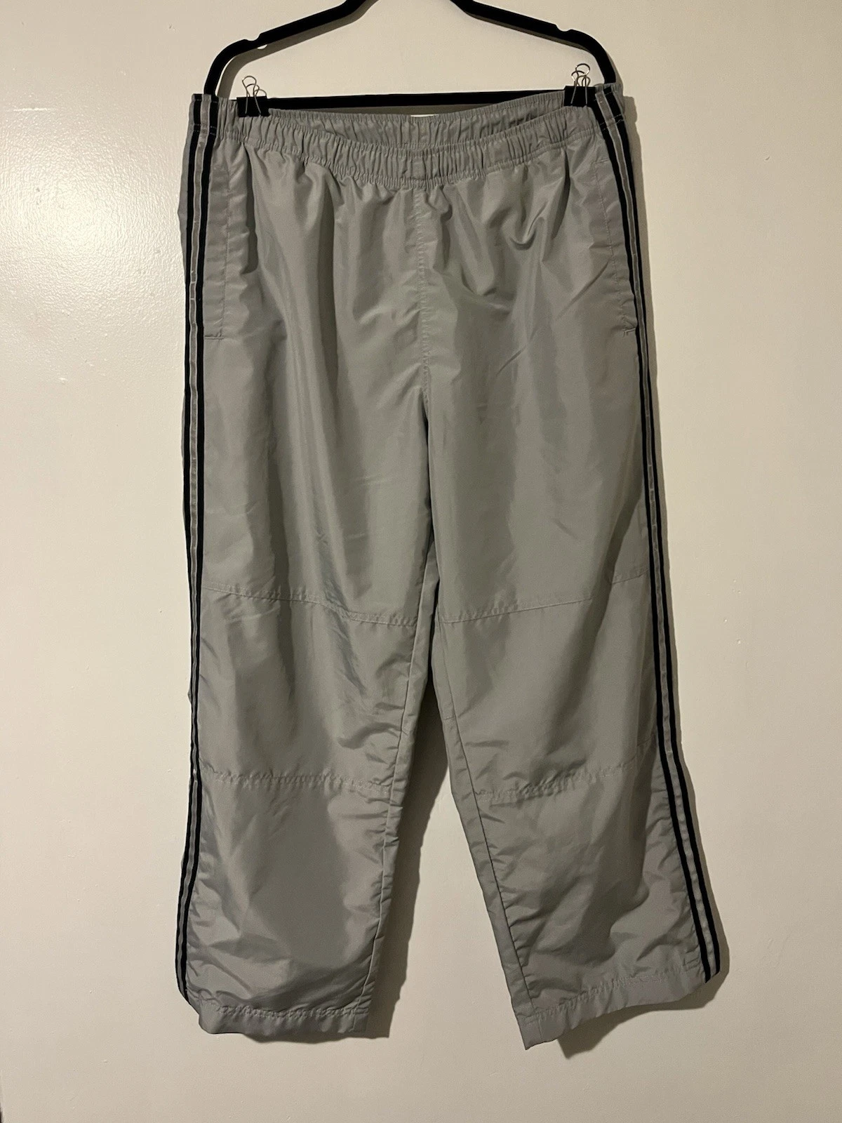 Vintage Old Navy Track Pants Mens Large Gray Stripe Ankle Zip Baggy Y2K