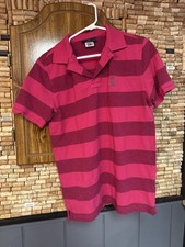 Psycho Bunny Pink Stripe Short Sleeve Polo Shirt Silver Embroidered Logo Sz 5