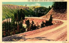 Postcard Mae West curve on red Lodge, Cooke city Highway Montana