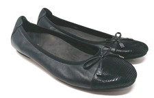 Vionic Minna Black Leather Ballet Flats Bow Cap Toe Women  s Size 11 Medium