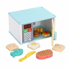 Wooden Toy Microwave Realistic Toy Oven with Rotary Knob Interactive for
