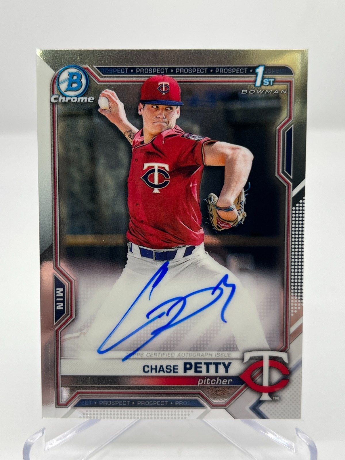2021 BOWMAN CHASE PETTY 1ST BASE CHROME AUTOGRAPH NO. CDA-CP TWINS