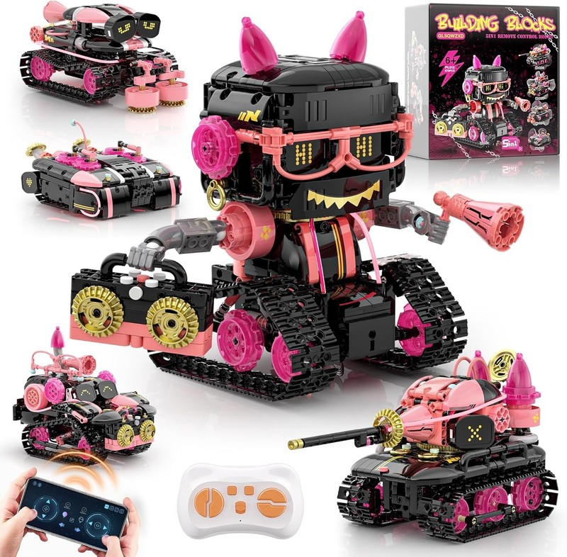 5in1 STEM Robot Building Kits for Kids 6-12,APP & Remote Control STEM Rock Robot