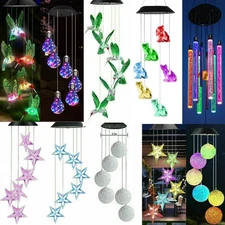 Solar Wind Chimes Light LED Garden Color Changing Hanging Butterfly Heart Star