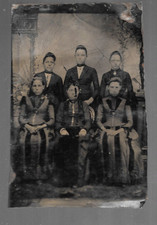 Antique Tintype Group Photo Victorian Family Portrait c1890s 6 People