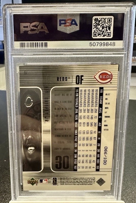 2000 SPx #67 Ken Griffey Jr Radiance #/100 PSA 8 SSP PMG DESIGN view 3